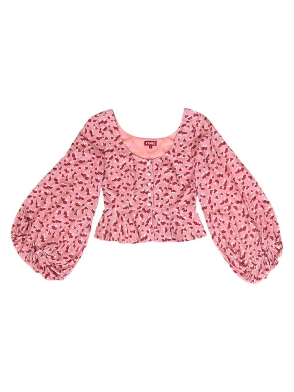 STAUD Gisele Scoop Neck Balloon Sleeve Blouse Blush Mushroom Pink Women 0 $125